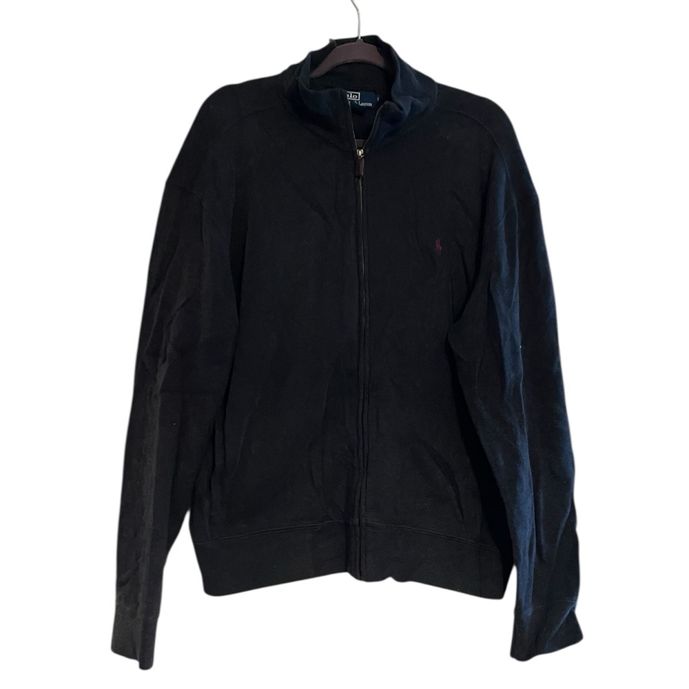 Polo Ralph Lauren Men’s Large Black Zip-Up Knit Jacket 100% Cotton